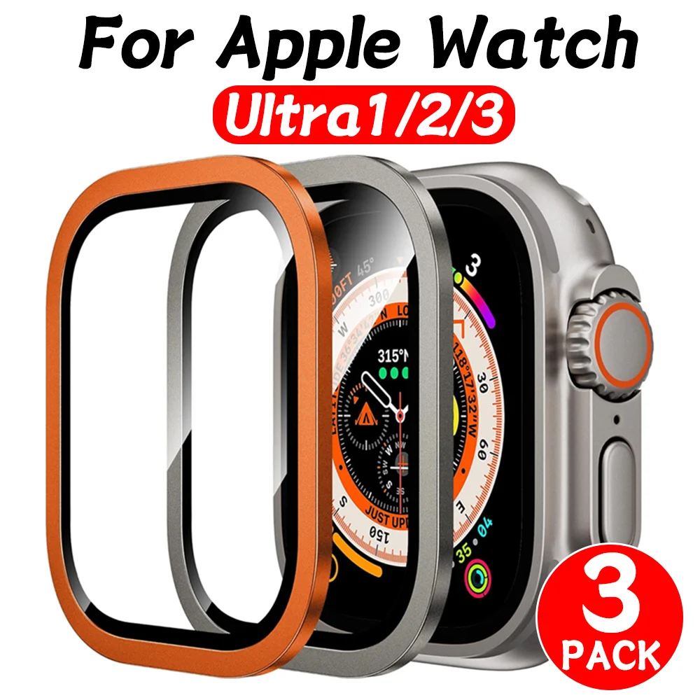 3/1pcs Titanium Alloy Frame Tempered Glass for Apple Watch Ultra 49mm Anti-Scratch Screen Protector for IWatch Ultra2 Ultra3