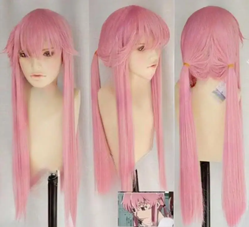 Wholesale free shipping HOT Cosplay Future Mirai Nikki Yuno Gasai Smoke Pink Styled Wig