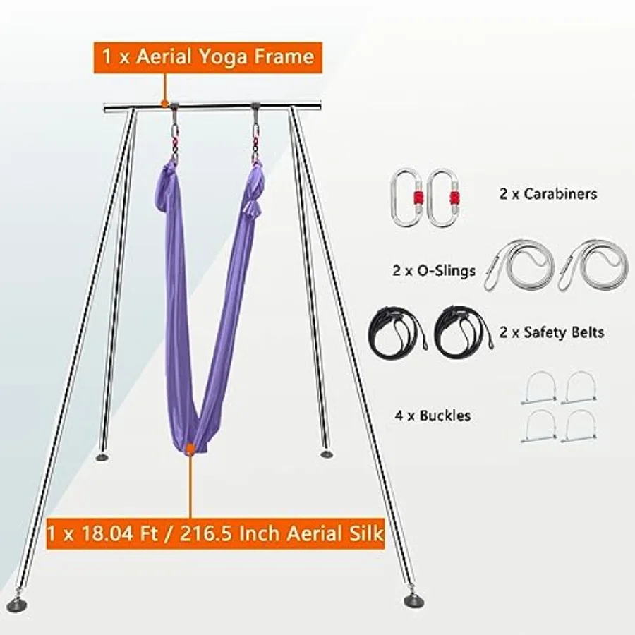 Aerial yoga frame for indoor use steel black adjustable height up to 9.6 FT with 18 FT aerial silk max capacity 551 Lbs