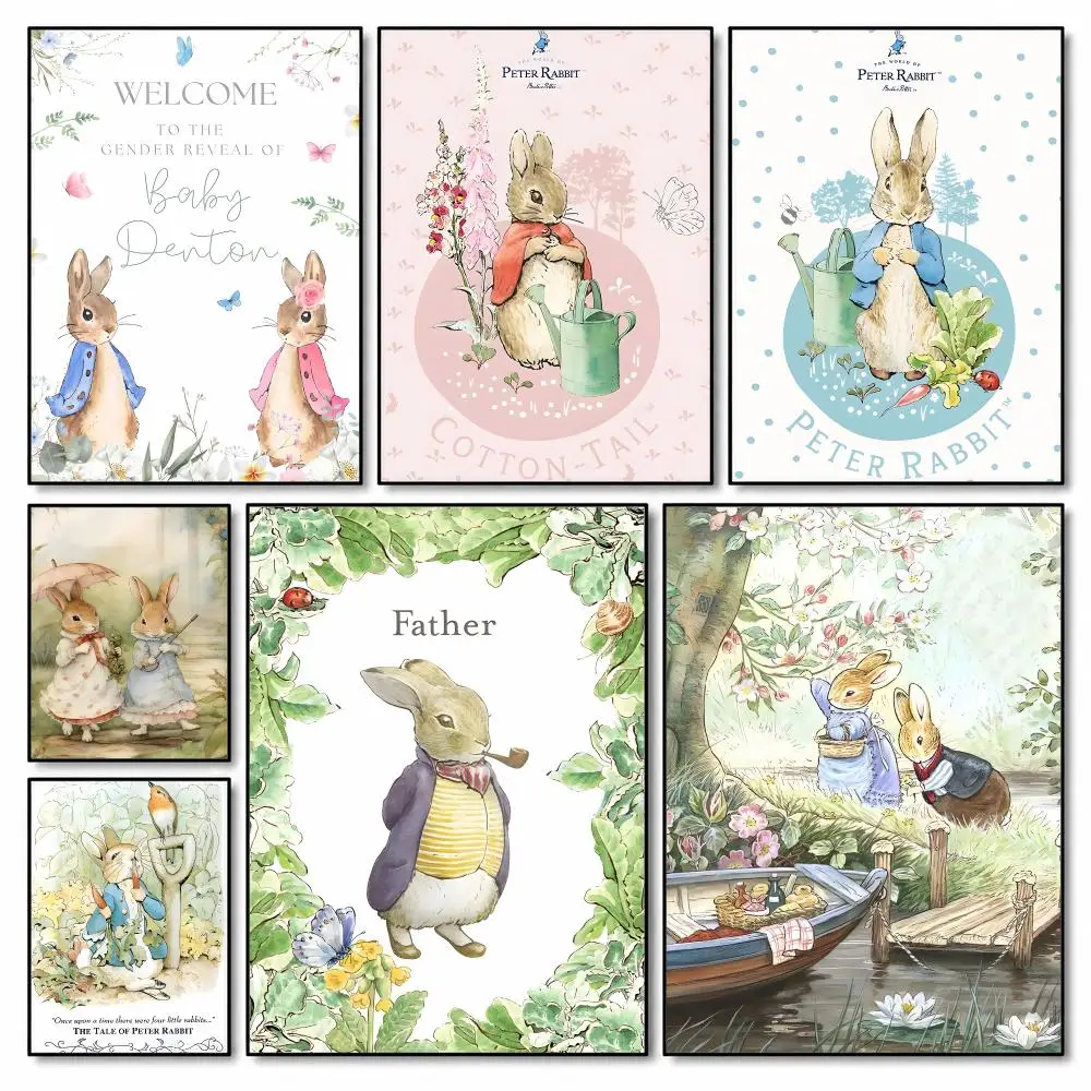 P-Peter Rabbit printing Poster Self-adhesive Art Waterproof Paper Sticker Coffee House Dorm Room Wall Decor