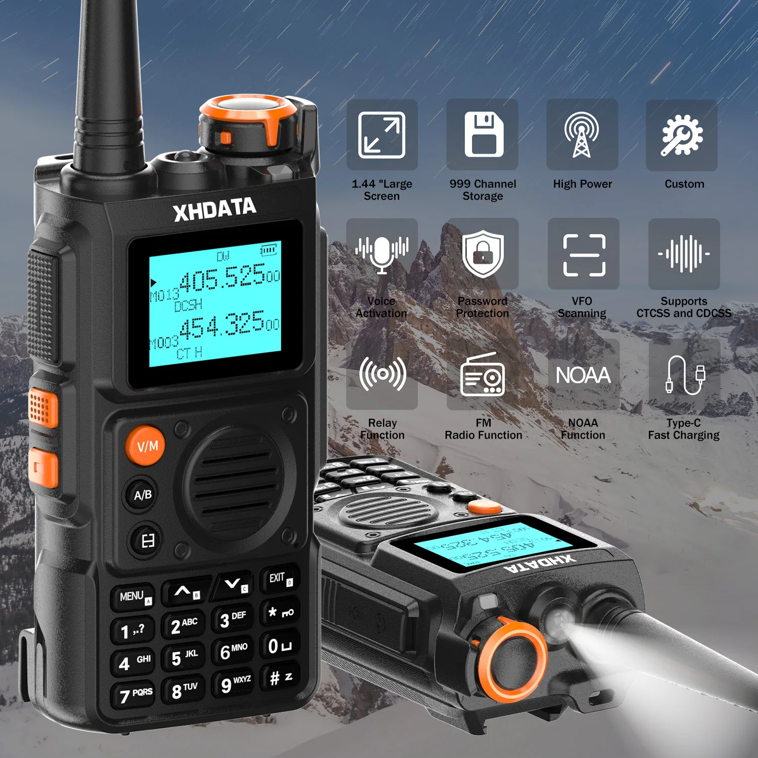 XHDATA E-100 UHF VHF Ham Radio Walkie Talkie 3000mAh Power Full Band TypeC Charging Wireless Frequency Clone Long Range