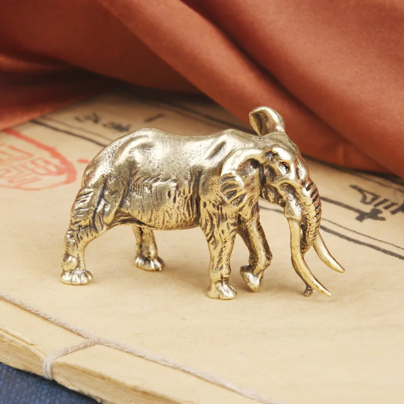 Vintager Brass Mammoth Figurines Animal Miniatures Crafts Desktop Ornaments Desk Living Room Home Decoration Accessories