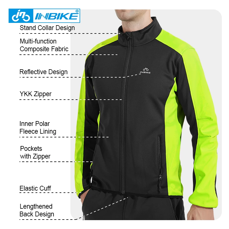 INBIKE Reflective Windproof Cycling Jacket Men Thermal Winter Road Bicycle Clothes Waterproof MTB Riding Soft Shell Coat WJ602