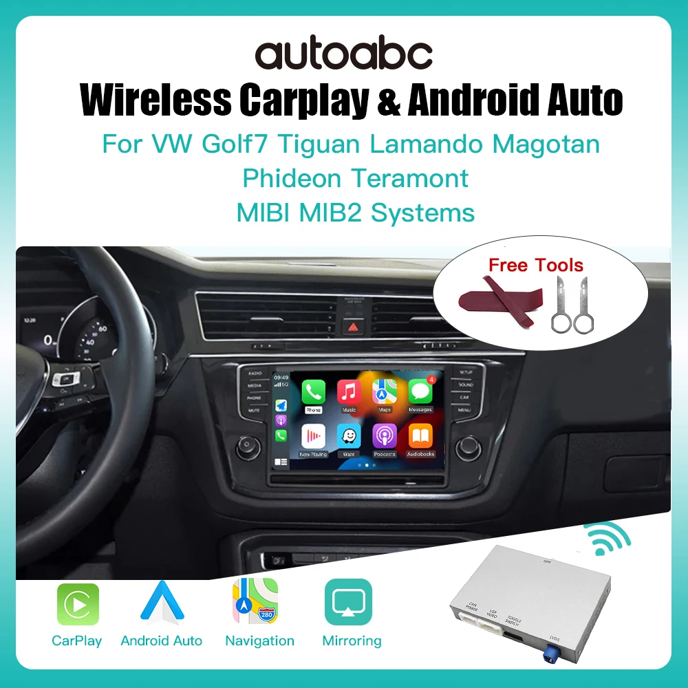 AUTOABC-Wireless Carplay Android Auto Tech Box pour VW, Volkswagen Skoda Octavia A5 Golf 7 Polo Passat B8 MIBI/MIB2 Mirror Link