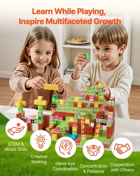 Blocos magnéticos 100 PCS Conjunto de blocos magnéticos STEM Montessori Brinquedos sensoriais
