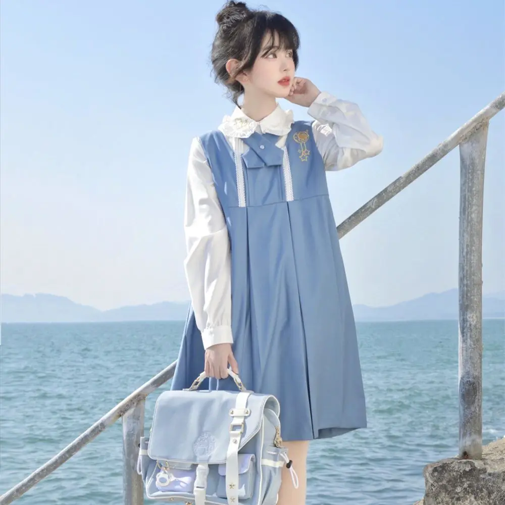 

Japan Embroidered Blue Breast Skirt Student Orthodox Jk Dress Card Breast Skirt