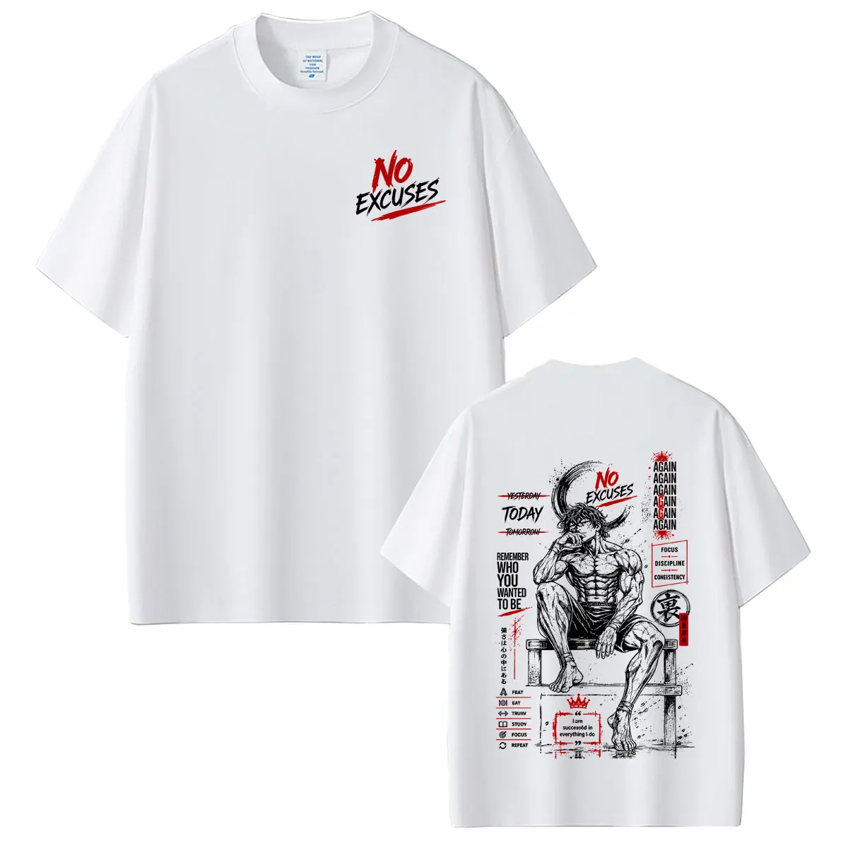 Anime Baki The Grappler T-shirt Manga Baki Hanma No Excuses Print T Shirts Men Women Gym Vintage Oversized Short Sleeve Tshirt