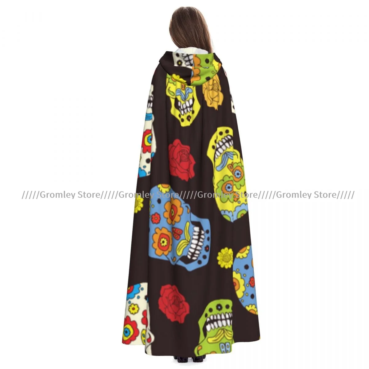 

Day Of The Dead Sugar Skulls And Roses Witch Cloak Halloween Cosplay Costume Adult Unisex Cloak Retro Ages Cape