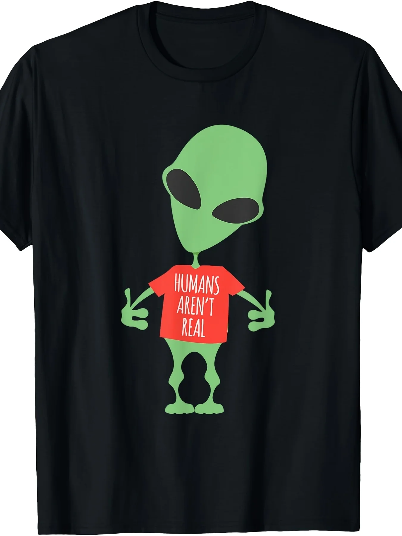 Pure Cotton Men's Oversized Short Sleeve Fashion Trendy Casual Sports Funny Alien Humans Don't Exist Cute UFO Gift T-Shirt