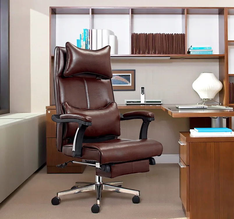 

Высокое черное офисное кресло, кожаное поворотное офисное кресло для руководителя, эргономичное коричневое офисное кресло для руководителя из искусственной кожи для компьютера Boss