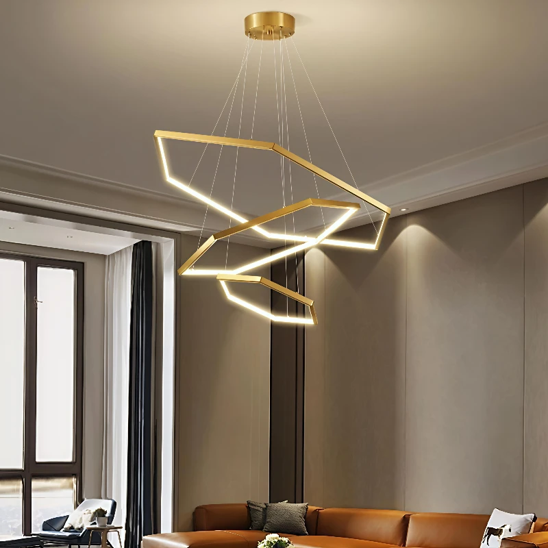

Nordic Creative Hexagon Pendant Lights Dimmable Foyer Living Room Lustre Chandelier Bedroom Hanging Lamp Fixtures LED
