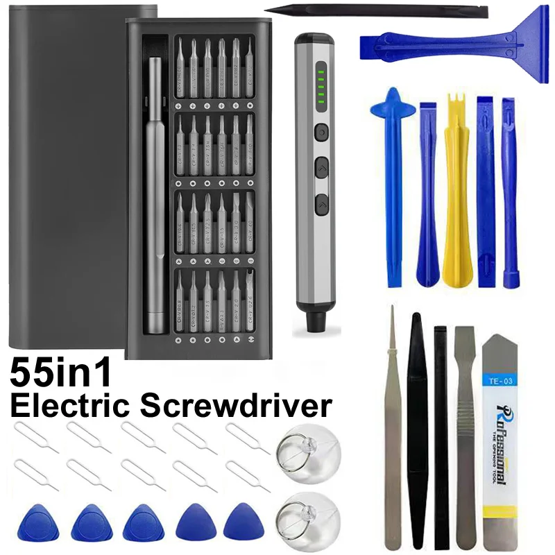 55 In 1 USB Power Rechargeable Electric Screwdriver Magnetic  Phillips Driver Torx Screw Bits PC Mobile Phone Repair Hand Tool