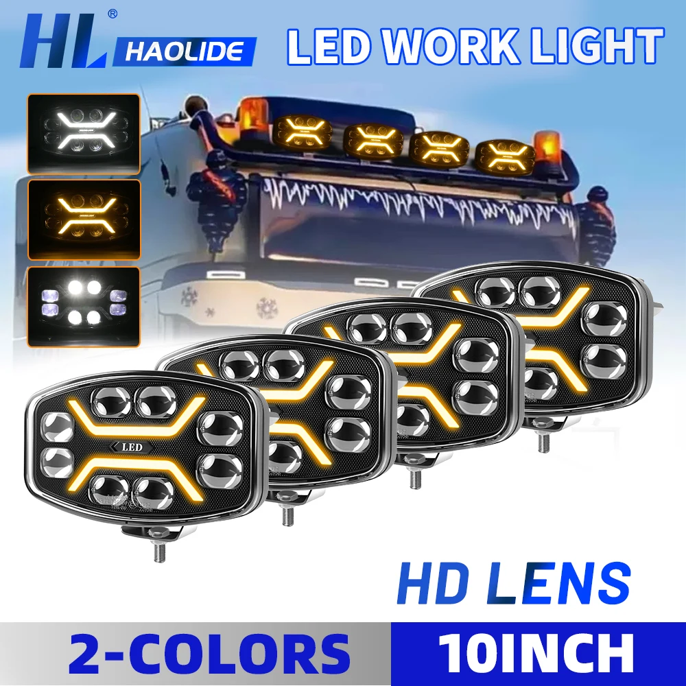 HAOLIDE 2PC LED Truck Light 3500K/6000K 2-Color DRL Spotlight 40000LM Work Light 12V 24V Super Bright for Offroad 4x4 UTV Truck