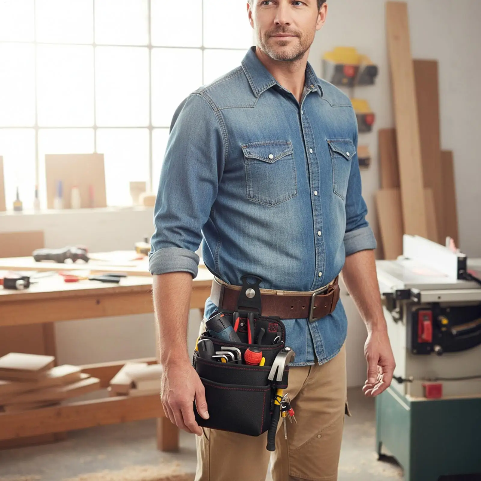 Tool Belt 3-Layer Waterproof Oxford Pack Fanny Holder Tool Belt Pouches for Electrician Construction Work Carpenter Garden