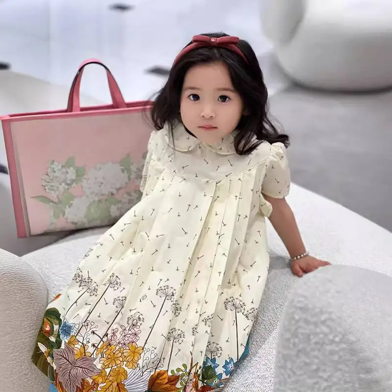 2024 Fashion Summer Girl Party Dress Princess Peterpan Collar Dress Children Dandelion Dresses Teenager Girl Luxury Clothing