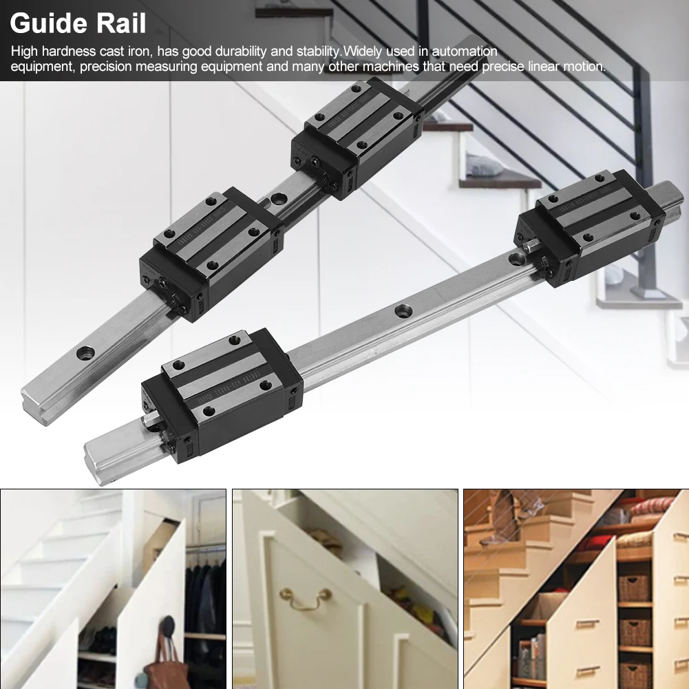 

2Pcs HG15-300mm Cast Iron Linear Guide Rail with 4Pcs HGH15 Linear Bearing Slide Block Black Slider Block