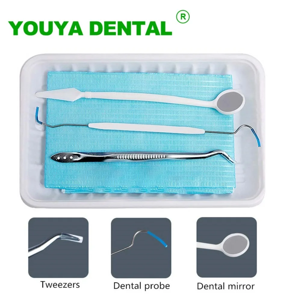 5pcs Dental Instrument Kit Disposable Plastic Tray Mouth Mirror Tweezer Probe Scarf Set Dentistry Teeth Cleaning Oral Care Tool