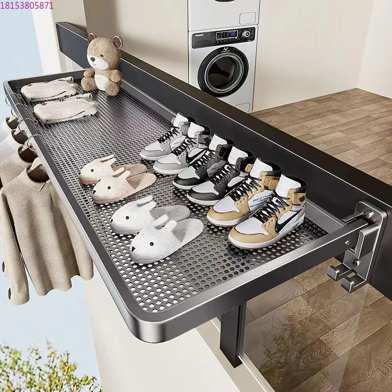Folding drying rack invisible balcony drying rack bay window indoor space aluminum free of punching