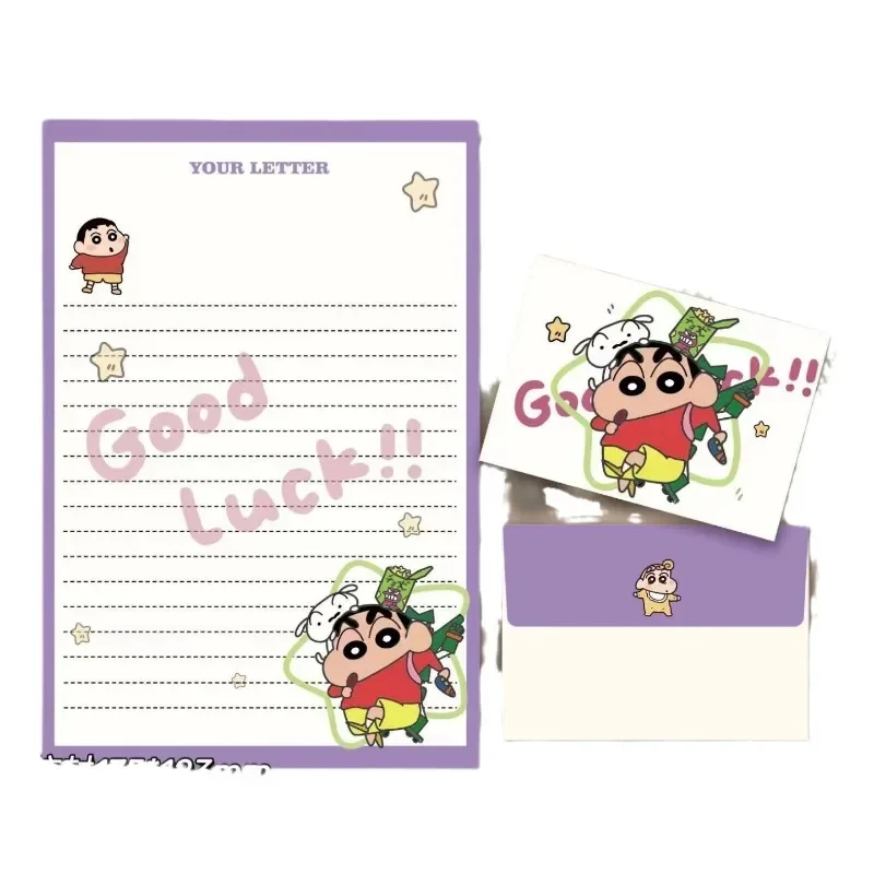 4pcs ชุด Crayon Shin-Chan ซองแผ่นจดหมายอะนิเมะ DIY งานแต่งงานวันเกิดการ์ดเชิญการเขียนเอกสารเครื่องเขียน