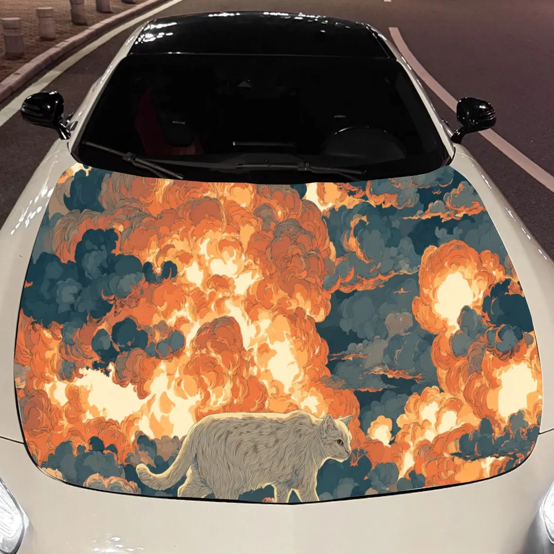 Stunning Fire - Themed Car Hood Stickers - Self-Adhesive, Waterproof and Durable Vinyl Wrap, Decorate And Protect Your Car, Fit