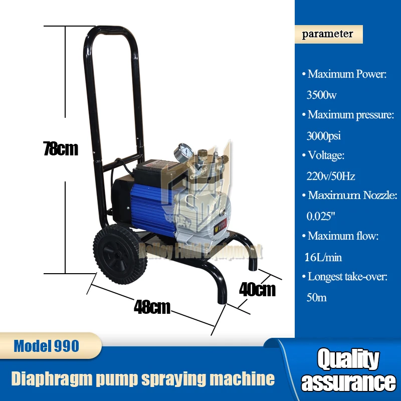 Tpaitlss 3000psi 16L/min Hvlp Chemical Electric Power Stone Paint Paste Diaphragm Pump Spraying Machine 990