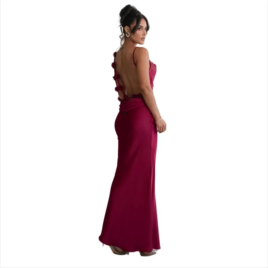 Backless Prom Dresses فساتين سهرة Spaghetti Straps Floral Maxi Gown Customize Wedding Party Dress Satin bestidos de gala