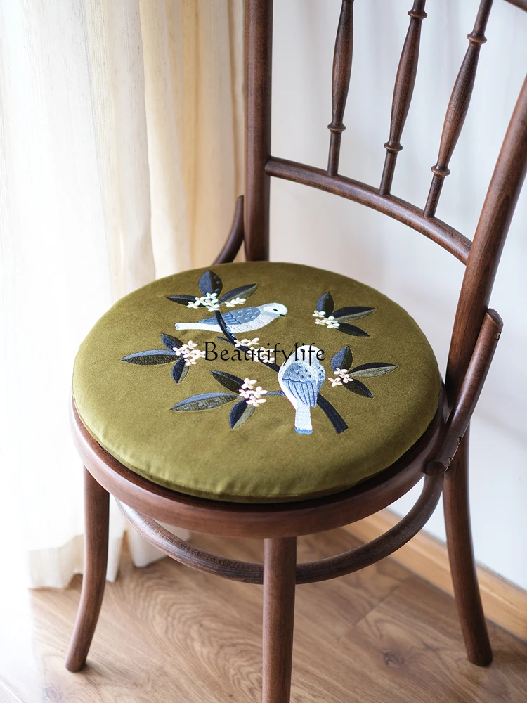 Retro French Chinese Style Cushion Green Dining Chair Cushion