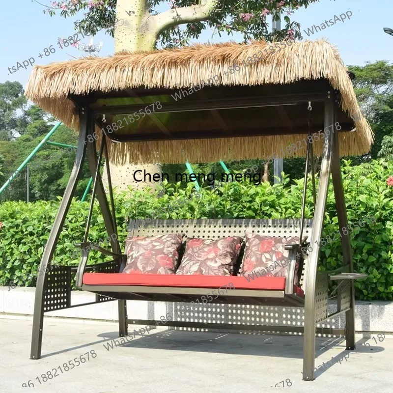 Popular Outdoor Leisure Patio Swing Simulated Thatch Metal Frame for Courtyard Backyard or Garden Garden Furniture Customized