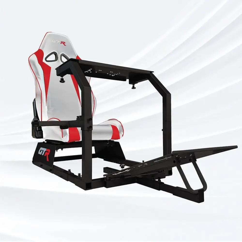 

Luxury Black Adjustable White Red Leatherette Racing Seat Gaming Simulator Cockpit Chair
