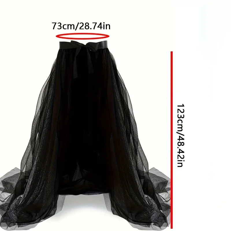 Zwarte semi-transparante mesh-verfraaide rok met striktailleversiering, sexy en sfeervolle midi-rok voor dating- en feeststyling.