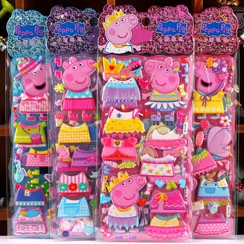 小豬佩奇服裝秀雙層泡泡貼紙小豬卡通圖案兒童筆記本水杯貼紙玩具聖誕禮物 12 最佳銷售 小豬佩奇貼紙 - №9