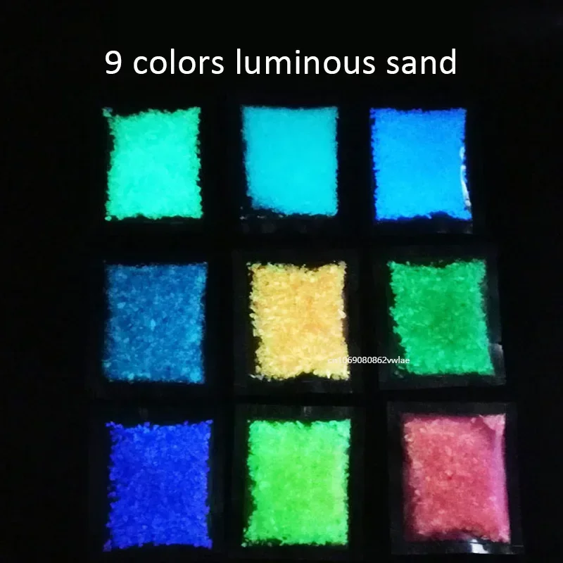 9 Colors 10g DIY Fluorescent Super Luminous Particles Glow Pigment in the Dark Sand Powder Glowing Bright Gravel Noctilucent