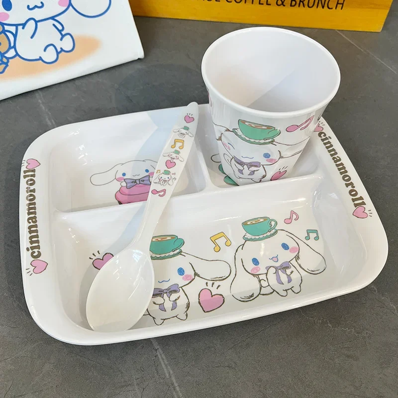 Sanrio Cinnamoroll kawaii Tableware Anime Fruit Bowl Sauce Dish Dinner Plate Cups Kids Baby Melamine Safe Feeding Dishes