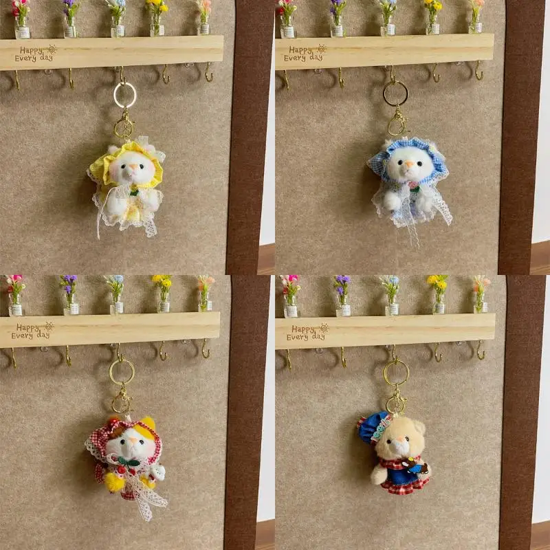 Chaveiro de Pelúcia de Urso Pequeno Estilo Ocidental de Desenho Animado, Pingente de Boneco de Animal Kawaii, Acessórios de Decoração para Mochila, Presentes