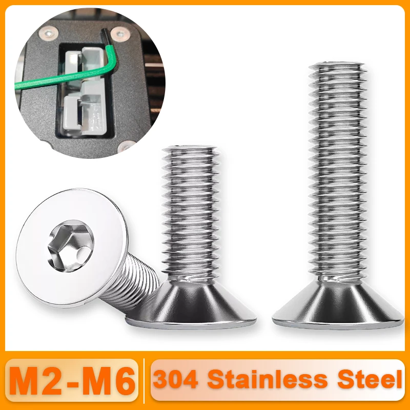 304 Stainless Steel DIN7991 Hex Countersunk Head Socket Screws Bolt Allen Thread Machine Metal Screws M2 M2.5 M3 M4 M5 M6