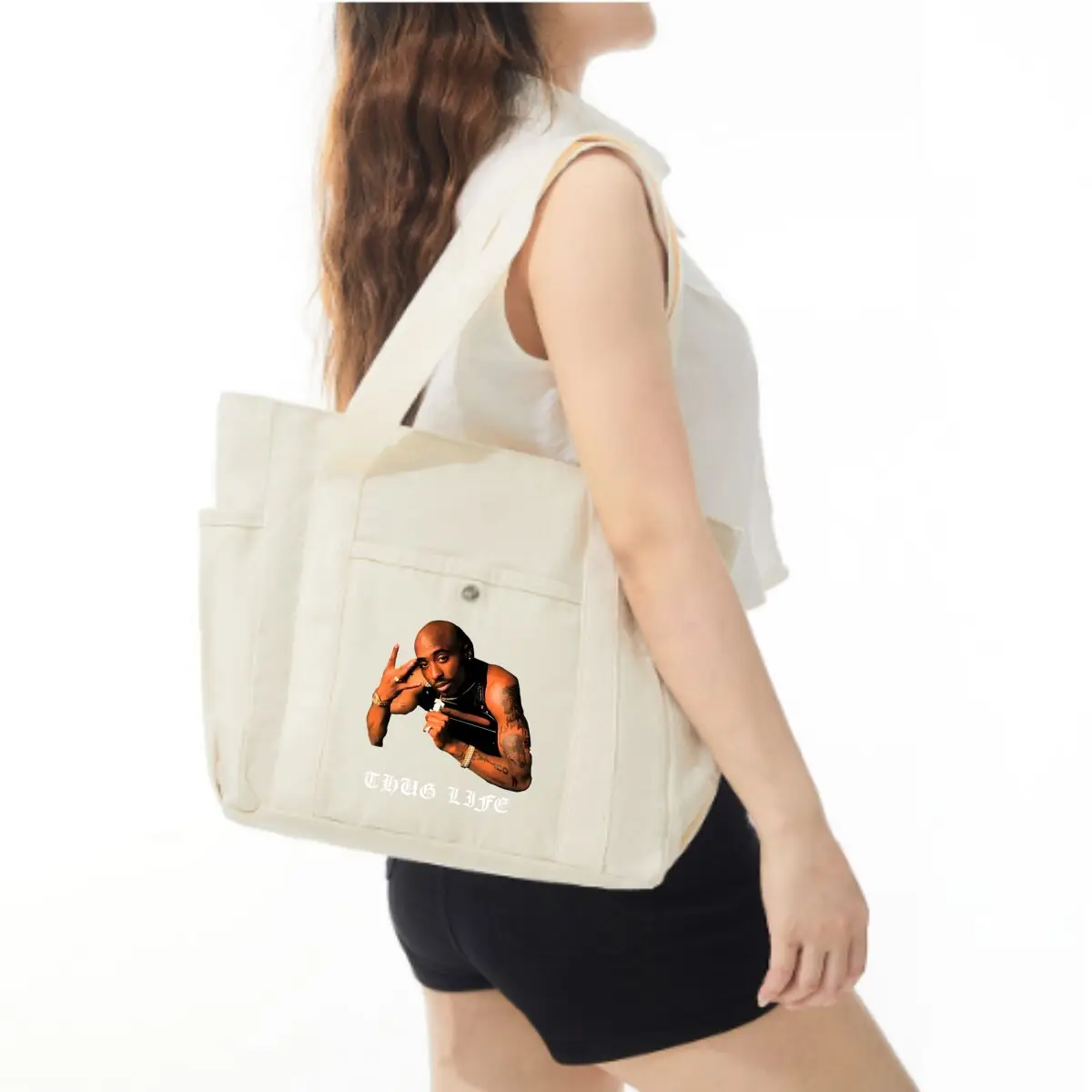 Tupac Shakur Artwork Style Canvas Bag Women's Leisure Work Crossbody