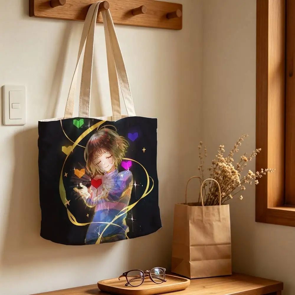 Game Undertale  Printed Canvas Shoulder Tote Bag for School Work and Commute