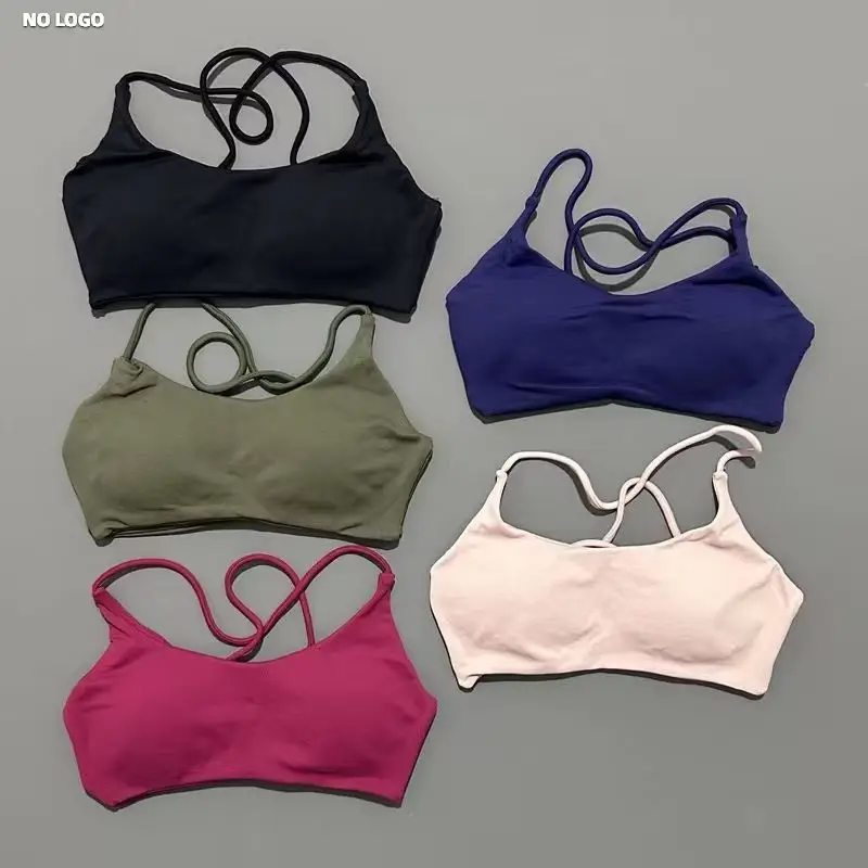 

No Logo Women Twist Back Bra Seamless Yoga Bra Medium Support Padded Gym Crop Top Stretchy Fitness Sports Tops
