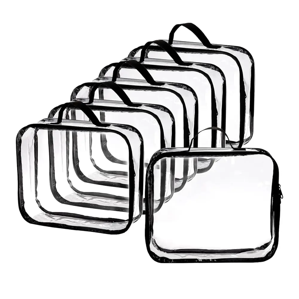 

Free ShippingFree Shipping6 Pack Large Clear Travel Packing Cube, See-Through PVC Organizer, Vinyl Zippered Storage Bags Multip