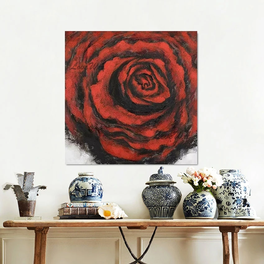 

Large Red Rose Modern Art Painting Examples，Beautiful Abstract Artwork Frameless Flower Wall Canvas Picture Decoration Gift