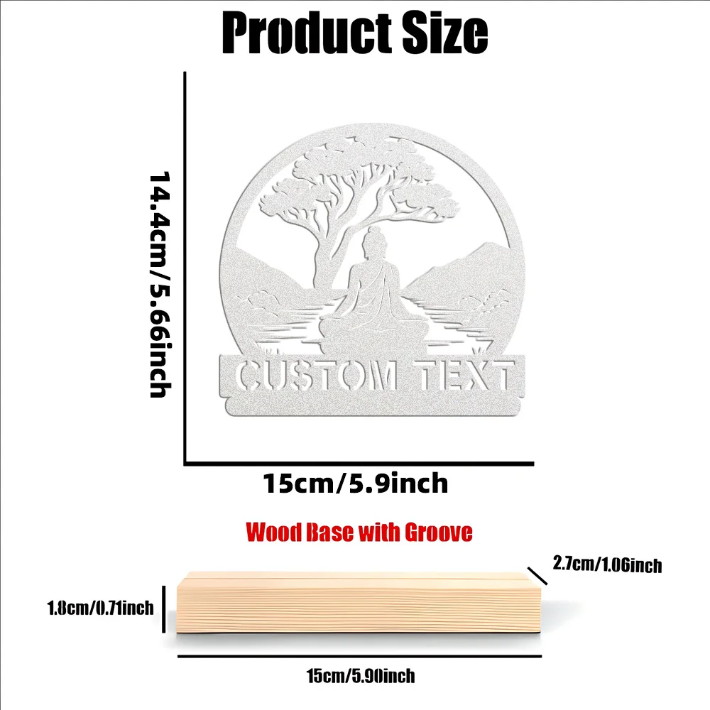 1pc Abstract Buddha, small rivers and big trees Customized Name Metal Statue With Wood Base Metal Ornament  Metal Sculpture