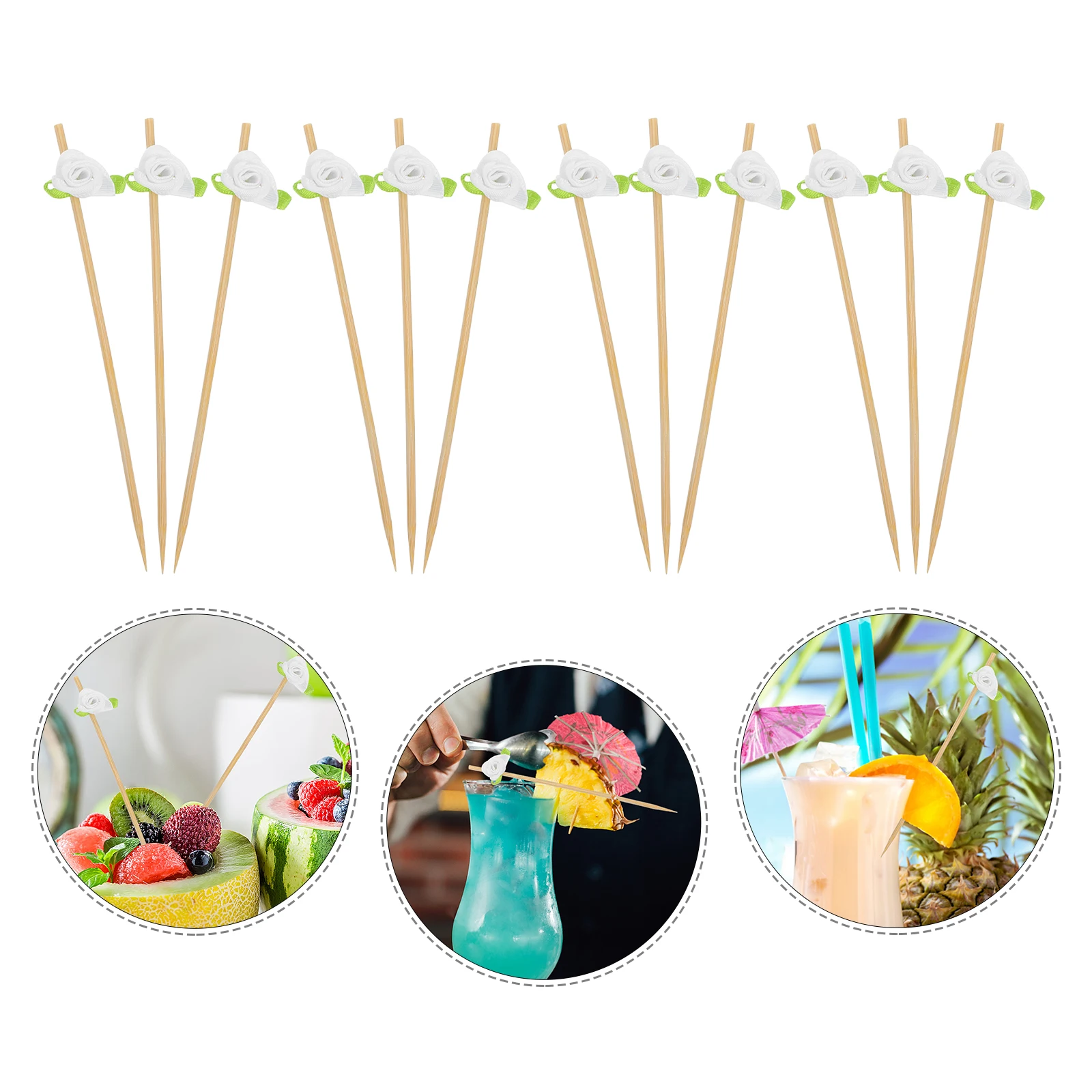 

100pcs Wedding Decorative Toothpicks Rose Design For Birthdays Baby Showers Appetizer Food Decoration Cake Toppers Party