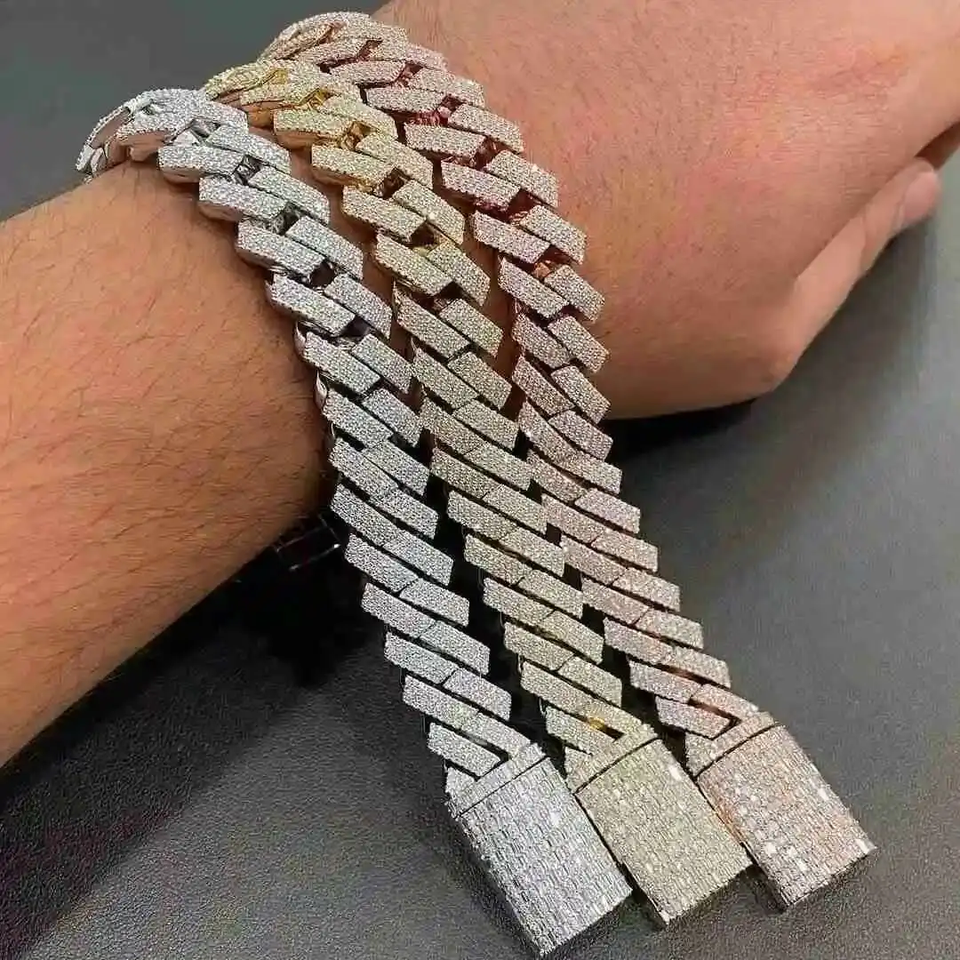 

Top Sale Hiphop Cuban Chain Bracelet Rapper 18mm Custom Clasp 925 Sterling Silver Vvs Moissanite Cuban Link Chain