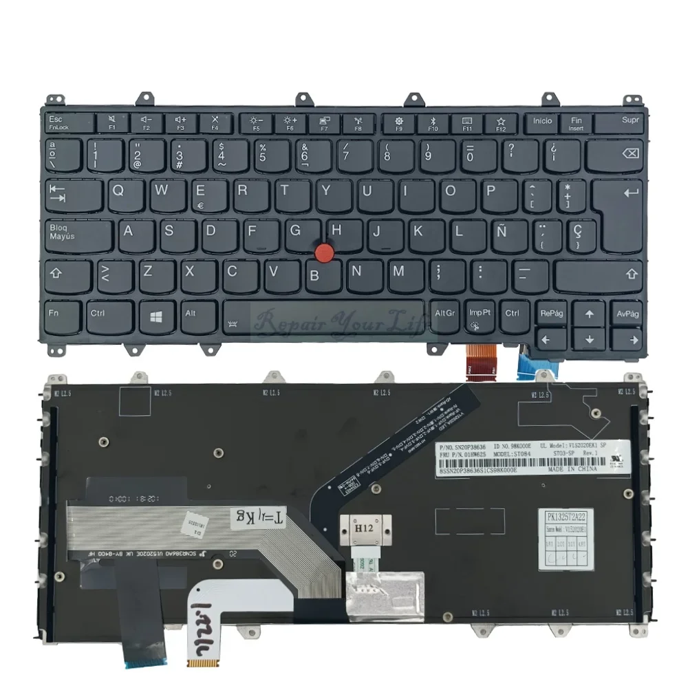 Spanish Laptop Backlit Keyboard For Lenovo Yoga 260 Y370 X380, Thinkpad S1 Yoga 4th Yoga 370 Y260 ST084 01HW625 SN20P38636 New