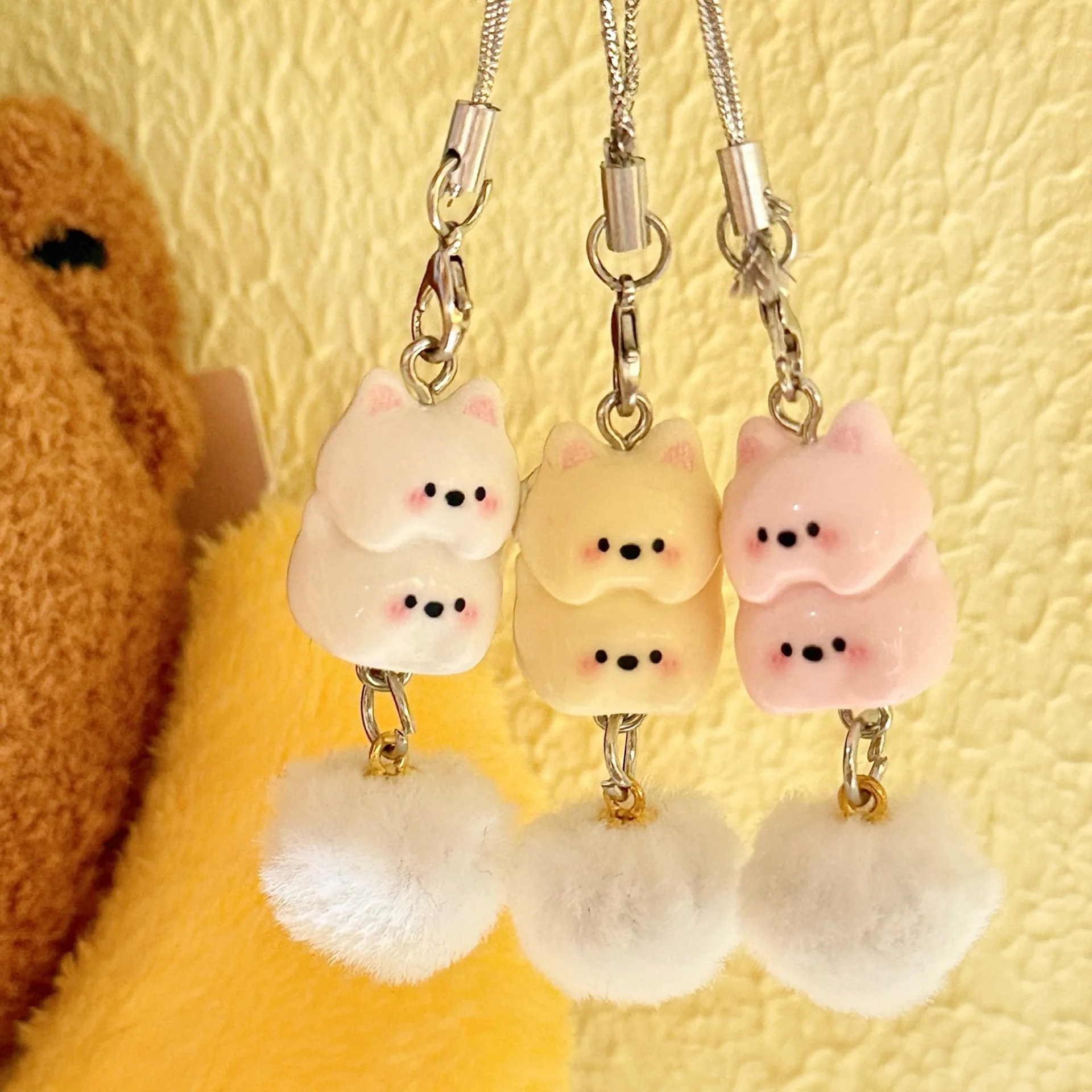 2/3 Pcs Cute Stacked Puppy Phone Chain Pendant Sweet Hairball Pendant Keychain Backpack Decoration Small Pendant - Detail 1
