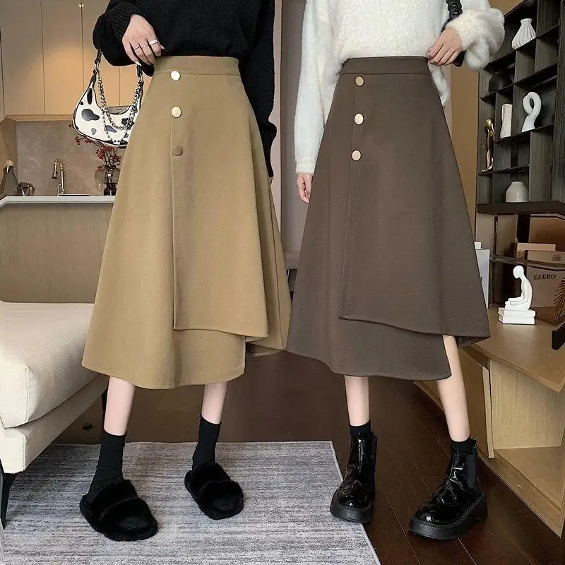 Fashionable Temperament Women's Irregular Half Skirt Autumn and Winter New Styles Girls' Versatile High Waisted Mid Length Skirt