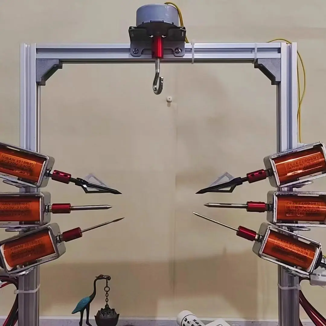 Electromagnetic Solenoid Push Rod Assembly, 6 Heads Automatic Trigger Frame Device for Physical Experiment Demonstration
