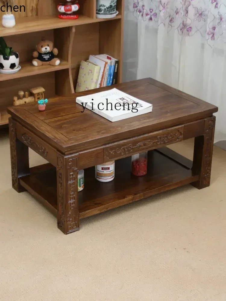 ZML الخشب الصلب خليج نافذة الجدول كانغ الجدول القديم الدردار الشاي غرفة المعيشة طبقة مزدوجة تخزين طاولة صغيرة