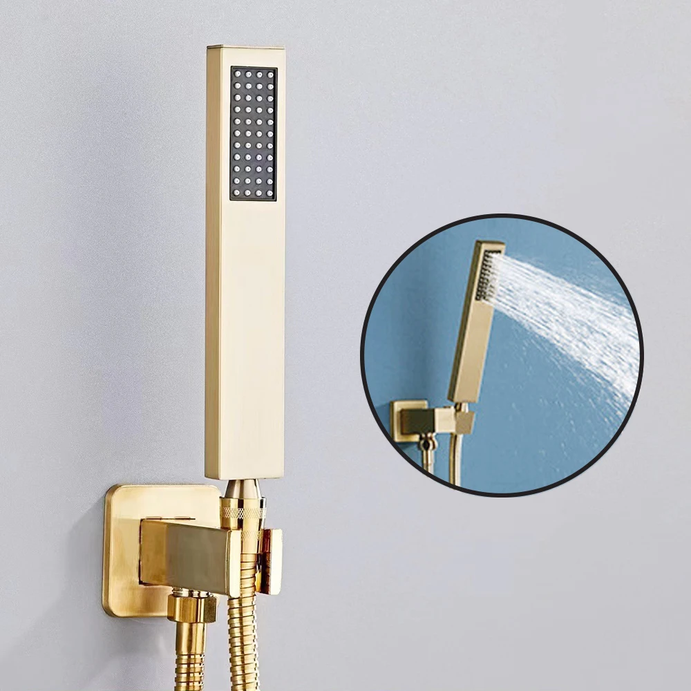 Concealed Bathroom Rainfall Waterfall Shower System Set Bath 3 Modes Mixer Shower Full Set Brushed Gold 8/10/12 Inch Faucets Set