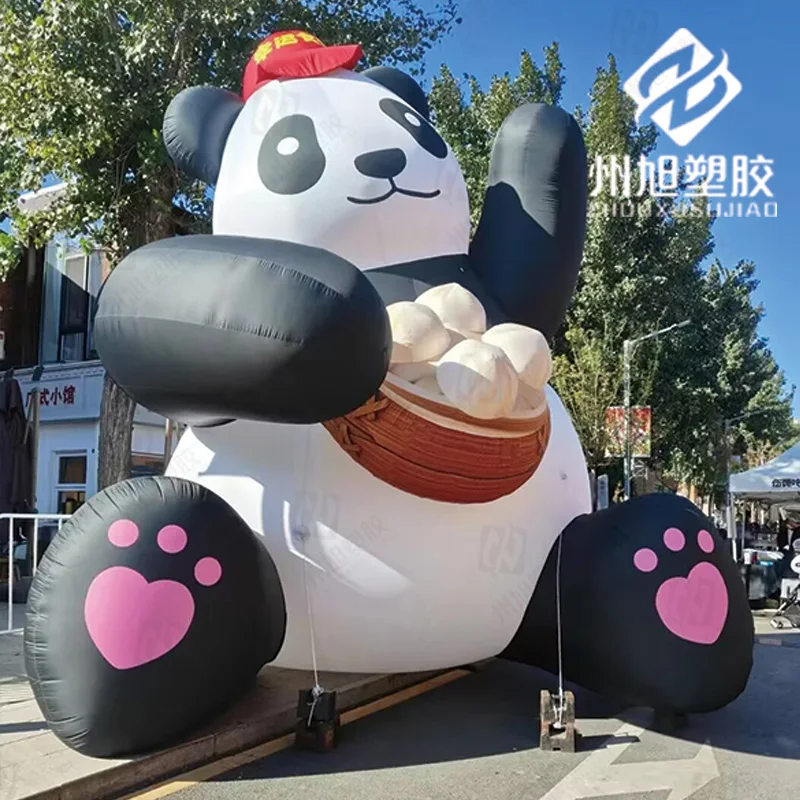 Cartoon inflatable stuffed bun sitting panda air model waving interactive food store door network red punch drainage